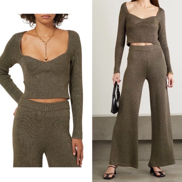 STAUD Tops - STAUD Cerro Metallic Ribbed-Knit Bustier Top Large.      13